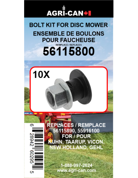 Bolt Kit for Disc Mower Kuhn, New Holland, and Gehl - Box of 10 units