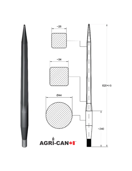32'' (820mm) Front Loader Tine for Kverneland Conus II, Massey Ferguson, Stoll, and Quicke ALO