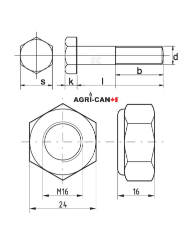 Flail Mower Bolts and Nuts - M16 X 110mm - 5/pack