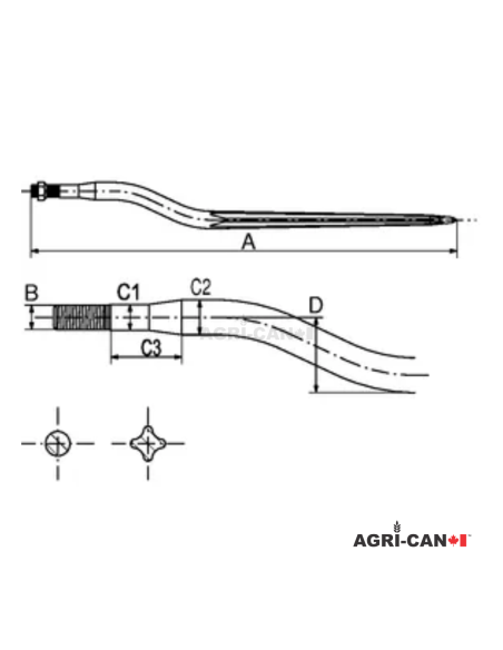 32'' (820mm) Cranked Silage Tine for Kverneland Conus I, ALO Quicke, Redrock, and Valpadana