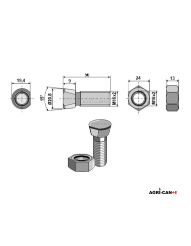 M16X50 - Boulons à tête clipsée 1 côté (Pqt de 10)