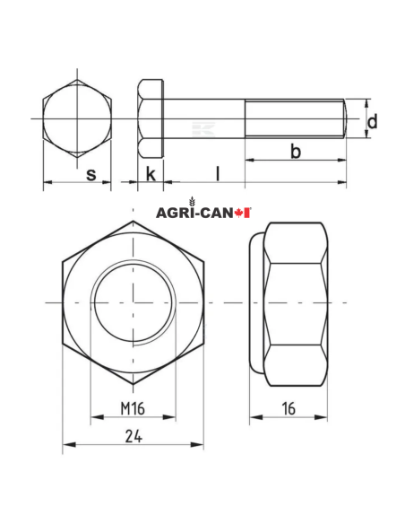 Flail Mower Bolts and Nuts - M16 X 90mm - 5/pack