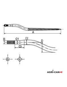36" (920mm) Silage Tine - Cranked - Kverneland Conus I 2